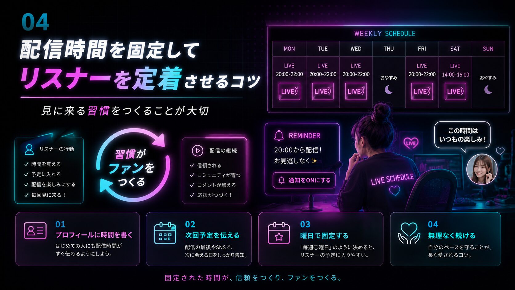 TikTok LIVEの配信時間を固定してリスナーを定着させるコツ